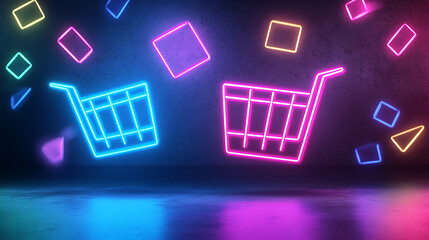 Poster - Dynamic shopping experience virtual marketplace digital art neon lights futuristic vibe