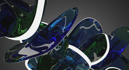 Poster - An ethereal dance of deep blues and greens, swirling in a captivating abstract flow illuminated by a soft white glow.