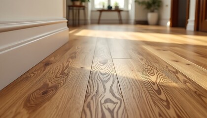 refinished wood flooring with sunlight interior design renovation project