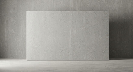 Poster - A minimalist canvas standing against a textured concrete wall, bathed in soft, ambient light, ready for its artistic debut.