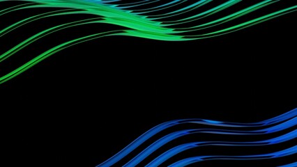 Poster - Abstract wavy glass structure with blue and green dispersion effect.  smooth curved design with  Transparent glossy and light refraction. 3d rendering