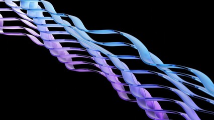 Poster - Abstract wavy glass structure with blue and purple dispersion effect.  smooth curved design with  Transparent glossy and light refraction. 3d rendering