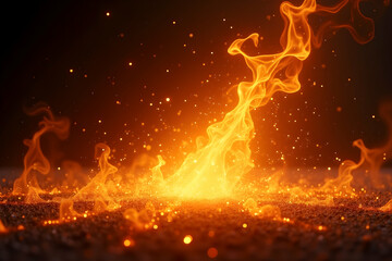 Poster - Vibrant Fire Magic Spell Effect, An Enchanting Display of Hundreds of Glowing Particles and Mystical Flames Dancing in a Mesmerizing Composition