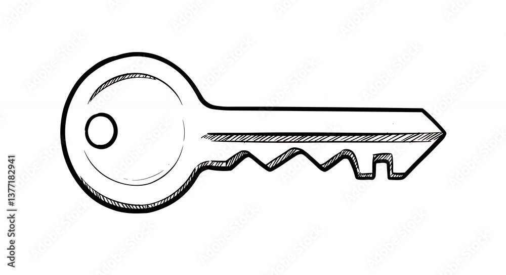 Drawing of Simple Key with Shadowed Edges on White Background Stock ...