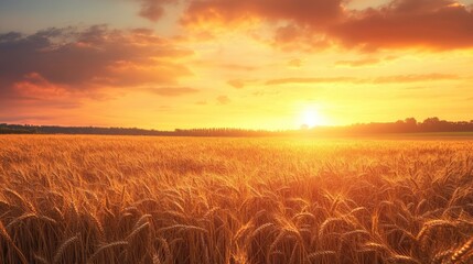 Aufkleber - A breathtaking sunset over a golden wheat field, the warm hues illuminating the horizon and highlighting the natural beauty of the landscape.