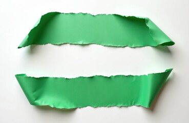 Aufkleber - Torn green paper pieces on white background. Abstract cut-out design, rough edges. Empty space for text, design elements. Creative concept, eco theme, paper art. Isolated, no people.