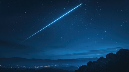 Poster - A streak of vivid blue light cuts through the dark night sky, creating an otherworldly and surreal atmosphere.