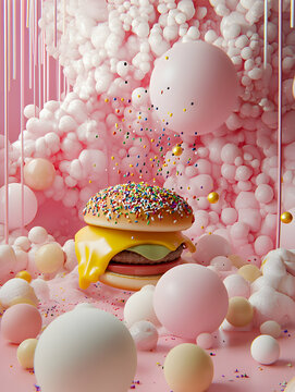 Colorful Sprinkled Burger in Pink Abstract Setting