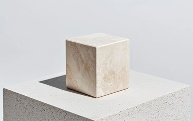 Poster - Beige cube on speckled surface, studio lighting