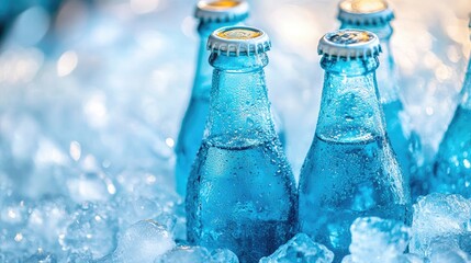 Poster - Cold soda bottles resting in ice, creating a refreshing summer drink scene that captures the chill of a hot day.