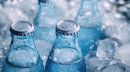 Poster - Cold soda bottles resting in ice, creating a refreshing summer drink scene that captures the chill of a hot day.