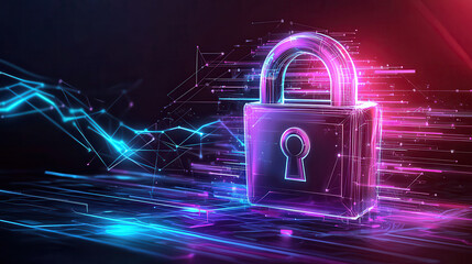 Aufkleber - vibrant depiction of network security shows central glowing lock symbolizing protection and data encryption. digital background enhances futuristic theme