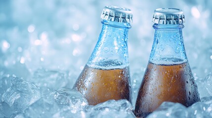 Poster - Cold soda bottles resting in ice, creating a refreshing summer drink scene that captures the chill of a hot day.