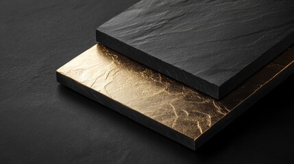 Poster - Three sleek black slate plaques with gold foil details, arranged elegantly to create a refined and sophisticated visual.
