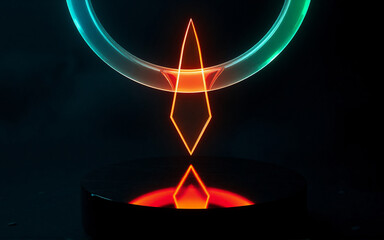 Aufkleber - luminous orange diamond shape points down to a glowing bowl. a vibrant teal ring is above the diamon
