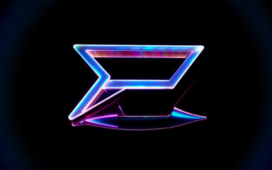 Poster - abstract geometric shape with vibrant neon outlines glows against a dark backdrop. the design featur