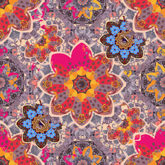 Wall Mural - seamless print with a large stylized tulip flower. vector ornament for fabric. indian motifs. bright