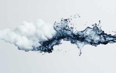 Poster - Abstract image of a white cloud-like form merging with a dark blue liquid-like form against a light gray background. The forms are pixelated or textured, suggesting a digital creation. The contrast