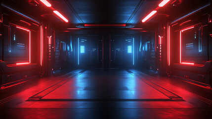 Poster - A technology background featuring two parallel paths in a red and blue color scheme, symbolizing the convergence of different technological pathways in a futuristic and modern world.

