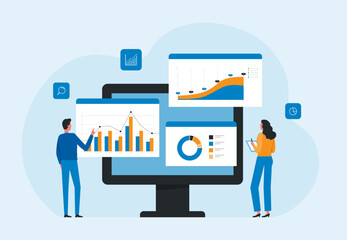 Aufkleber - business data analytics design. people marketing team working. business finance investment concept. report graph dashboard infomation. flat vector illustration.
