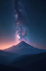 Aufkleber - Cosmic landscape featuring mountain silhouette under starry sky. Milky Way galaxy, nebula above mountain peak. Beautiful night sky backdrop for poster, banner, design element. Space, cosmos, universe