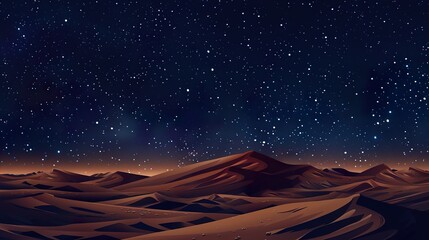 Wall Mural - a dark sky filled with stars over a vast desert landscape.