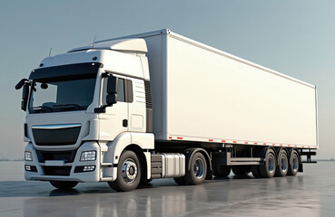 Aufkleber - Modern white truck for cargo transportation. Heavy-duty commercial vehicle on road. Logistics, distribution, freight, delivery service concept. Efficient, powerful, advanced technology. Trucking