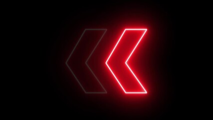 Poster - Glowing neon red arrow left direction icon. Abstract neon flashing light back arrow loading animation. Seamless loop