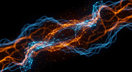 Poster - Abstract Energy Flow Intertwined Blue and Orange Light Trails