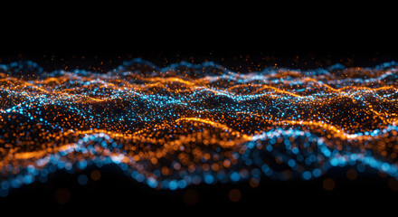 Fototapete - Abstract Digital Waveform Glowing Orange and Blue Particles