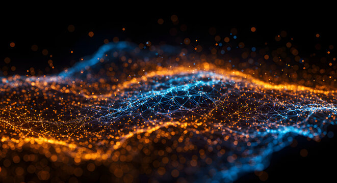 Abstract Orange and Blue Particle Wave Background Image