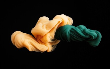 Poster - Abstract image of swirling, textured paint in shades of pale orange and teal against a black background. The paint appears to be in motion, creating dynamic forms