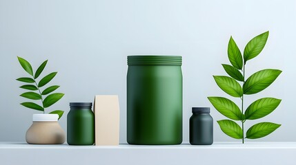 Poster - a clean contemporary display showcasing eco friendly biodegradable packaging products with a sleek m