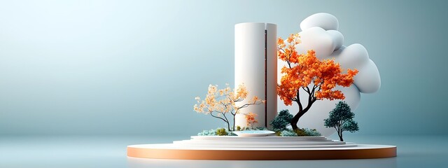 Poster - A conceptual 3D rendering of a futuristic mixed use skyscraper with an advanced sustainable architectural design integrated into a modern urban landscape