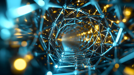 Poster - Dynamic neural network background wallpaper exploring smart flows in a futuristic tunnel environment