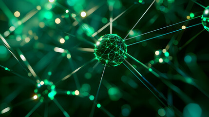 Poster - Dynamic ai neural networks in green background wallpaper for smart flows digital art abstract environment futuristic view