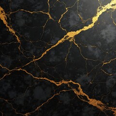 Poster - Abstract black, gold grunge marble texture background illustration. Golden cracks on dark stone. Luxury, elegant design with vibrant colors. Perfect for posters, wallpapers, prints, covers, decor,
