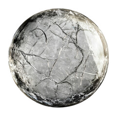 circular ice cube with intricate cracks, isolated on transparent background