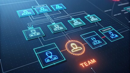 Aufkleber - Digital organizational chart illustrating team structure with interconnected profiles and clear labeling.