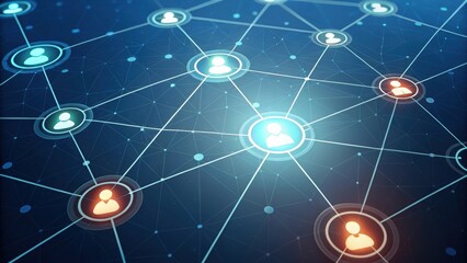 Aufkleber - Abstract digital network connecting multiple user icons, symbolizing social connections and communication channels.