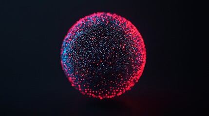 Poster - Abstract Digital Sphere with Vibrant Red and Blue Particles on Dark Background for Creative Project Use