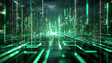 Poster - Augmented reality without devices visualized in a green digital landscape background wallpaper