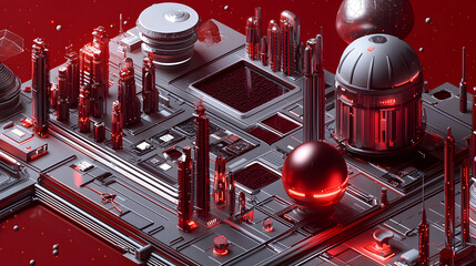 Poster - Futuristic urban landscape digital technology interactive background wallpaper sci-fi environment aerial view augmented reality concept