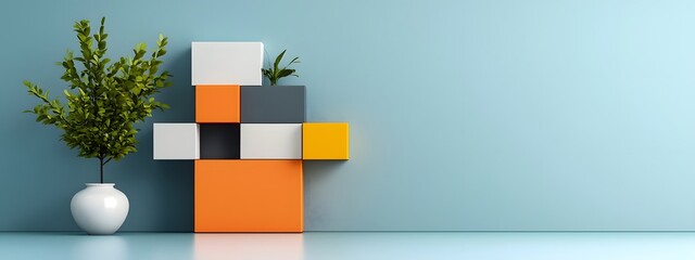 Poster - A sleek and contemporary interior design featuring a minimalist arrangement of geometric shapes and contrasting colors creating a clean and harmonious space