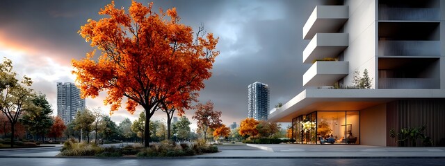 Poster - a sleek minimalist high rise apartment tower showcasing a sophisticated high tech architectural desi