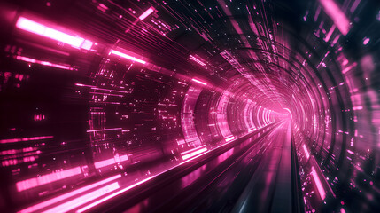 Poster - Futuristic tunnel journey into augmented reality digital landscape wallpaper high-tech environment immersive viewpoint