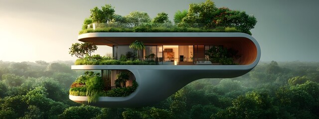 Poster - a striking curved high rise apartment building with a modern eco conscious design featuring energy e