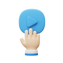 Poster - Cartoon Hand Interacting with a Blue Play Button