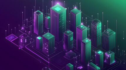 Poster - Blockchain cybersecurity and encryption visualized in urban wallpaper futuristic city background graphic design environment