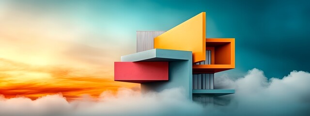 Poster - a visually striking futuristic apartment building facade featuring an innovative geometric design wi